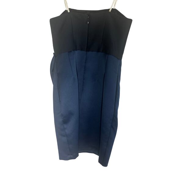 NWT Halston Women's Draped Cocktail Dress M Spaghetti Strap Two-Tone Black Navy - Picture 11 of 16